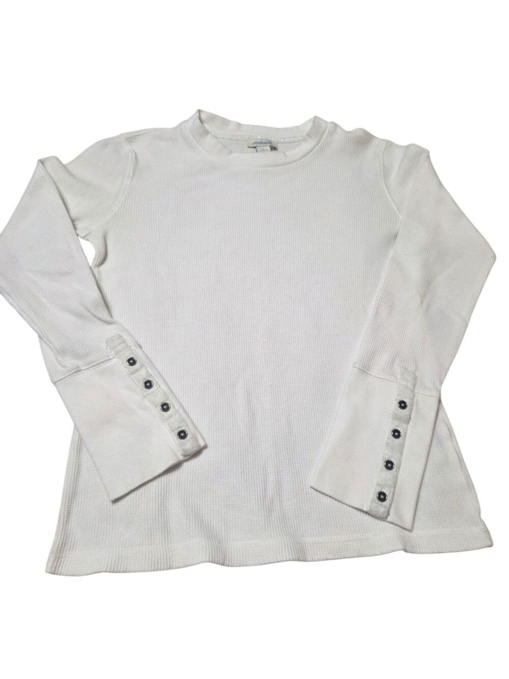 Sundance Thermal Waffle Henley Velvet Trim Button Cuff Base Layer S White E18.